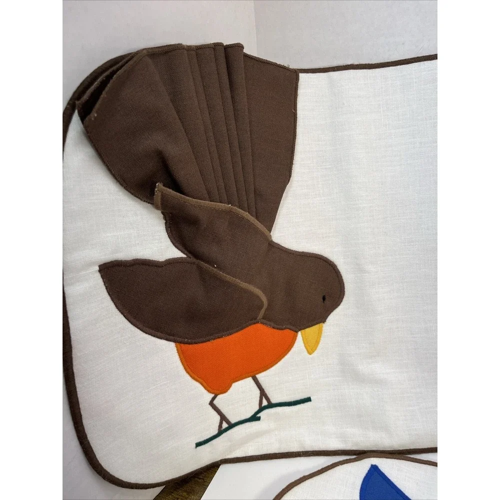 Placemats Set Of 3 Birds Napkin Wings Hand Stitched Cardinal Blue Jay Robin 19
